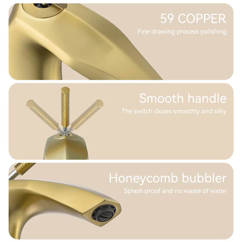 Single Handle Bathroom Vanity Sink Faucet with Ceramic Valve Cartridge and Aerator, Leak Proof, Anti Corrosion, Anti Fingerprint