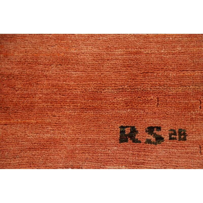 Orange Modern Gabbeh Oriental Area Rug Handmade Wool Carpet - 6'6" x 9'9"