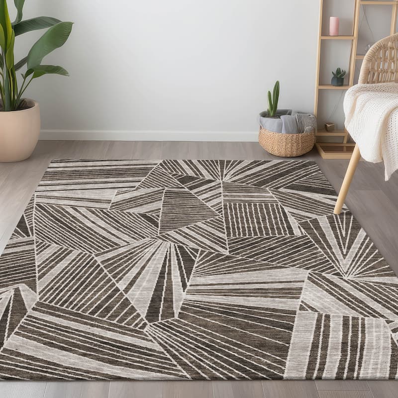 Machine Washable Indoor/ Outdoor Chantille Modern Mosaic Rug