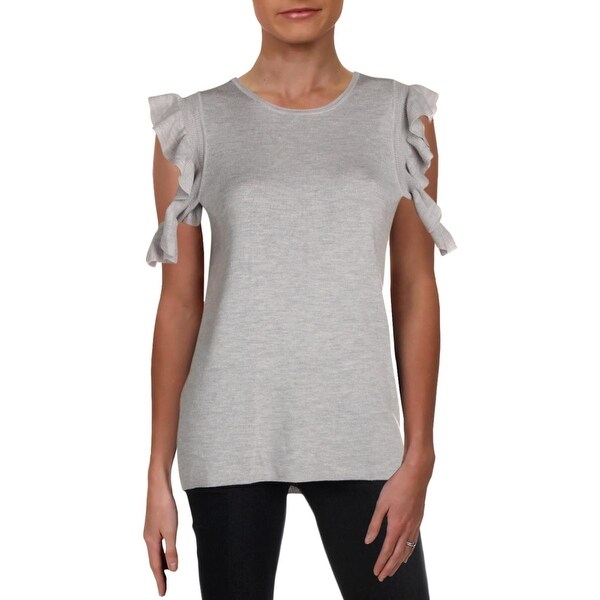 Elie Tahari Womens Magdalene Pullover Sweater Wool Ruffled - L