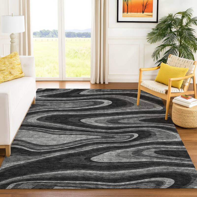 Machine Washable Indoor/ Outdoor Abstract Busey Chantille Rug