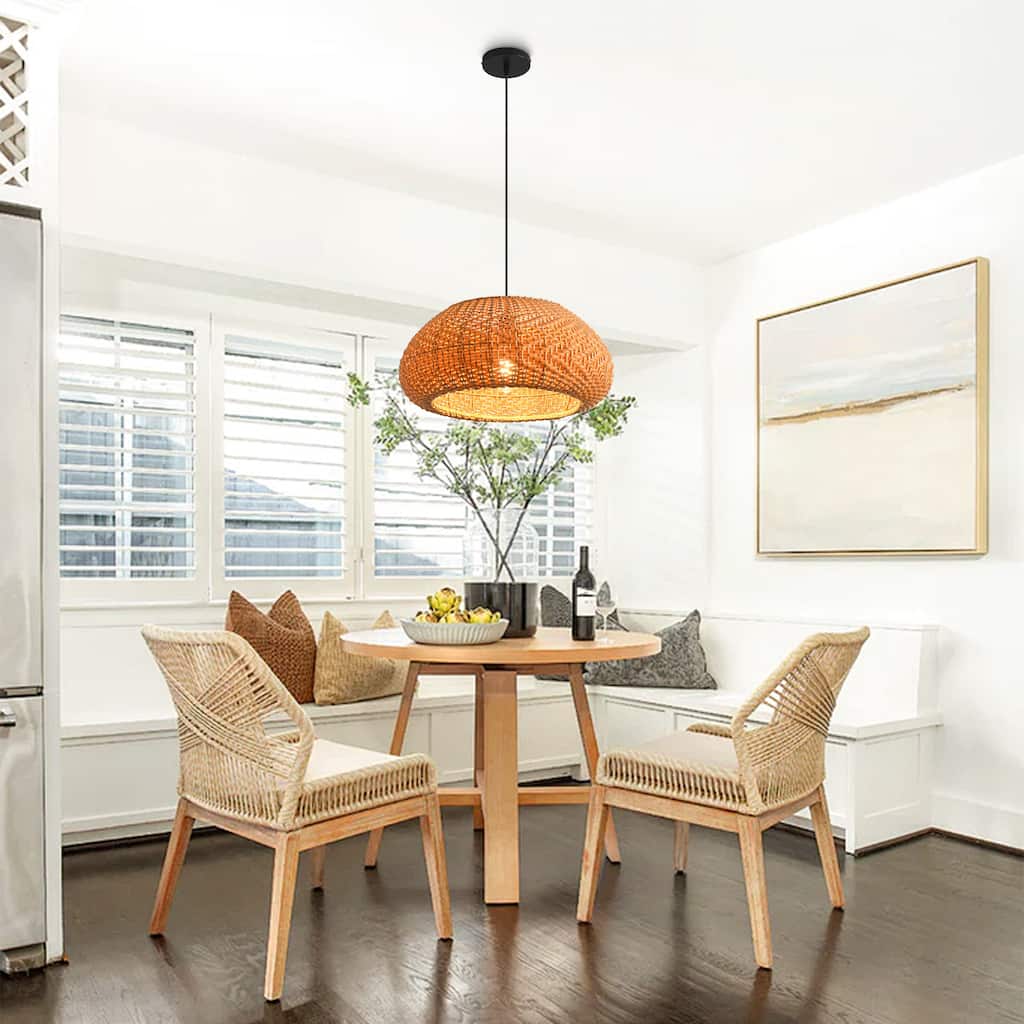 18.9" Bohemian Light Brown Handwoven Rattan Caged Pendant Light - 18.9" D x 18.9" W x 55.12" H