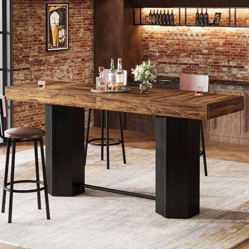 Industrial Bar Table, 70.9" Long Counter Height Pub Table with Sturdy Base