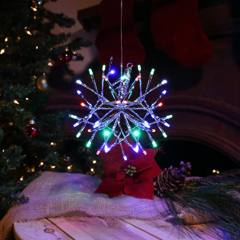 Alpine Corporation 10"H Indoor Christmas Snowflake Ornament with LED Lights - Multi