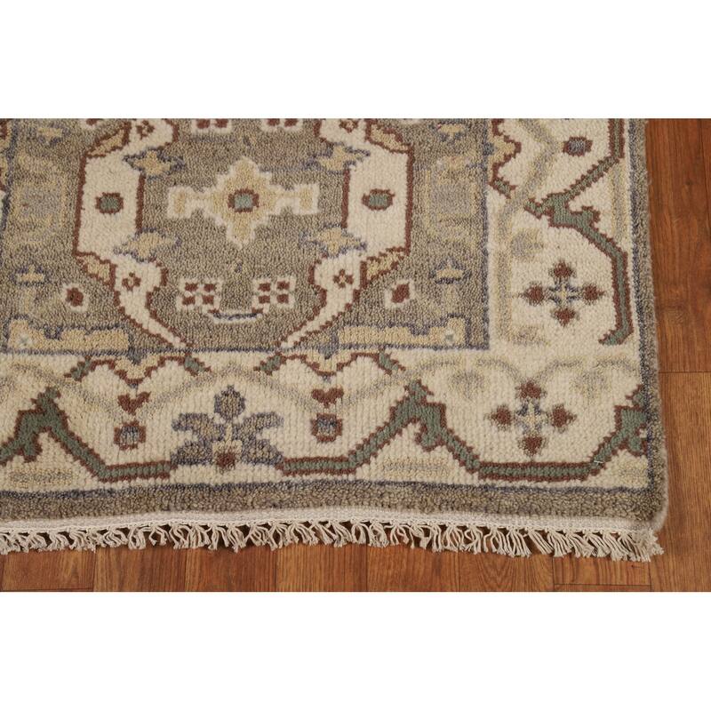 Hand Knotted Oriental 100% Wool Carpet Transitional All-Over Greys & Charcoal Oushak Runner Rug - 11' 9'' X 2' 8''