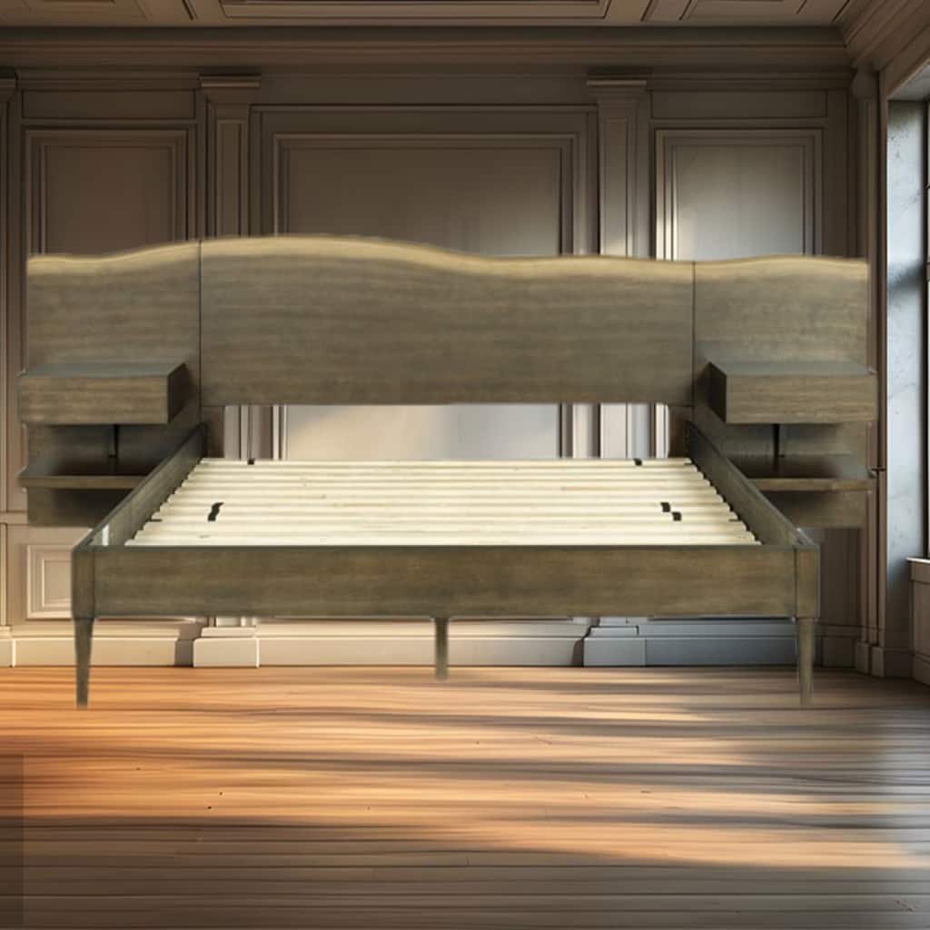 Platform Bed with Live-Edge Headboard and Built-In Nightstands for Seamless Storage and Stylish Bedroom Design