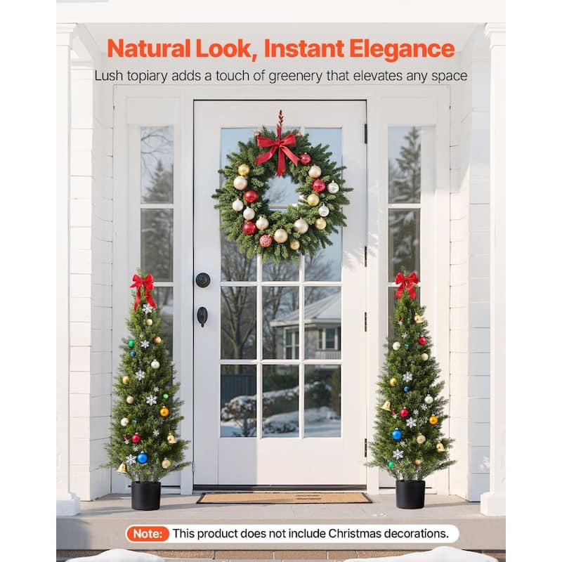 Set of 2 Artificial Topiary Cedar Trees Faux Greenery with Iron & PE Trunks, Weather-Resistant Decorative Plants