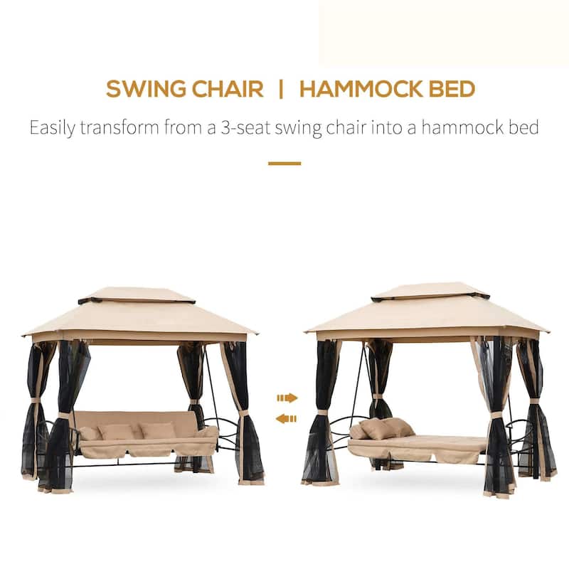 Luxury 3-Seat Patio Swing Chair,Dual Canopy,Mesh Walls,Comfort Cushion