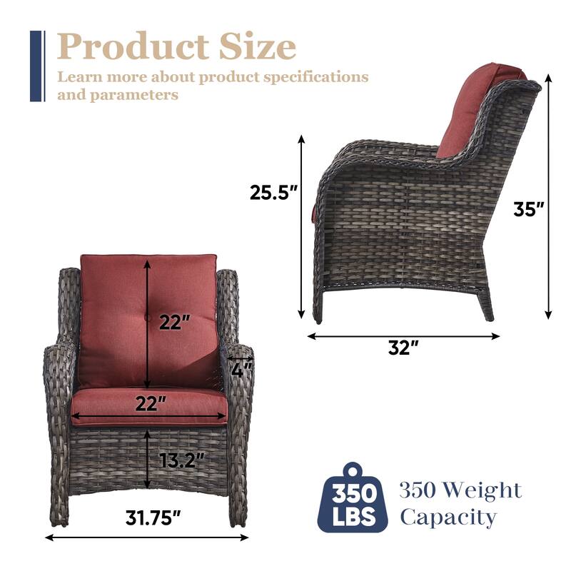 Pocassy Outdoor Patio Chairs Ottoman Table with 4 Inch Cushion