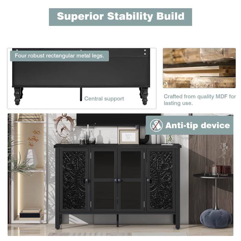 47.2" Retro TV Stand for TVs up to 43'' w/ 3 Cabinets, Glass Doors