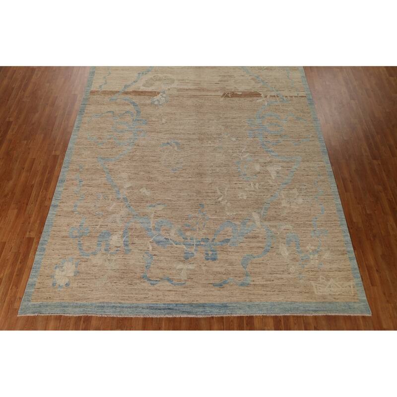 Hand Knotted Oriental 100% Wool Carpet Transitional Abstract Beige & Ivories Oushak Area Rug - 13' 6'' X 9' 7''