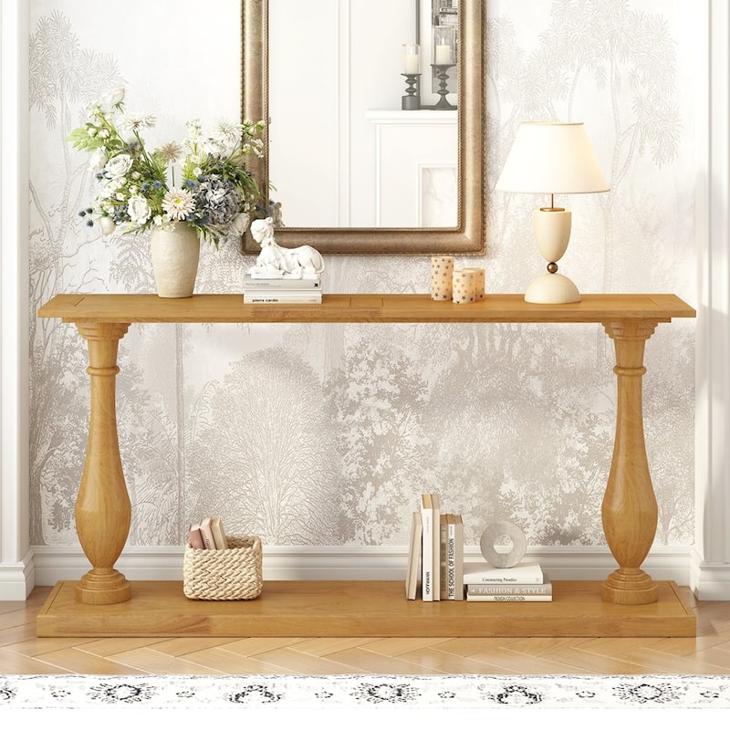 Vintage Sofa Table Console Table with Luxurious Pine Veneer - Natural