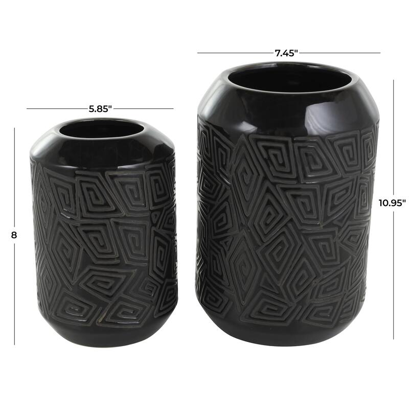 Ceramic Decorative Vase with Geometric Etchings - Set of 2 Black - Roche River Decor