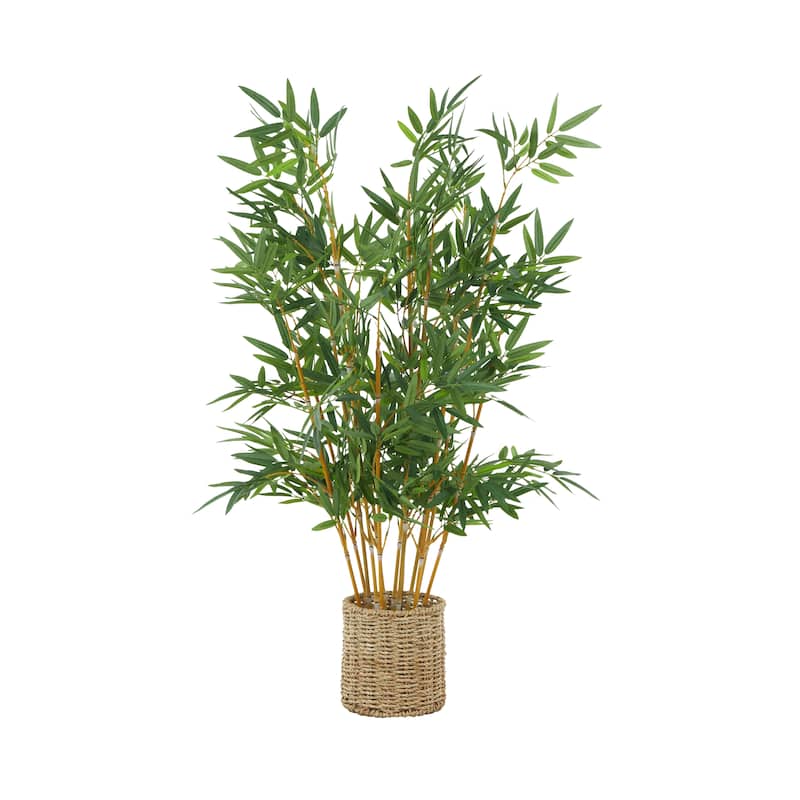 Faux Foliage Artificial Tree with Realistic Leaves and Brown Seagrass Pot - Green - Roche River Decor - 27"W x 27"L x 39"H