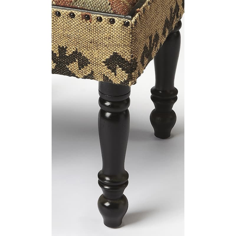 Brown Linen Ottoman 18 Inch Square Footrest Stool with Wooden Legs