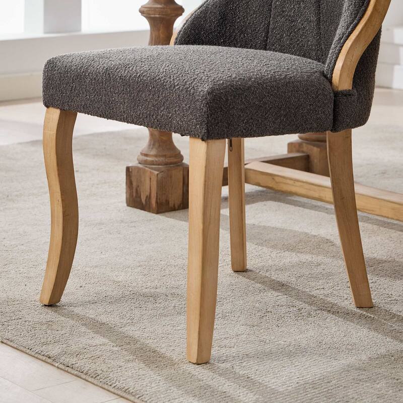 GDF Studio- Snow Velvet Mid-Century Dining Chair with Curved Wood Legs, Set of 2