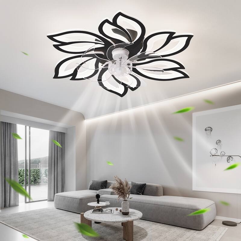 25.5In Ceiling Fan with Lights, Remote Control 3 Color Temperatures,6 Gear wind Speed Fan Light - Black