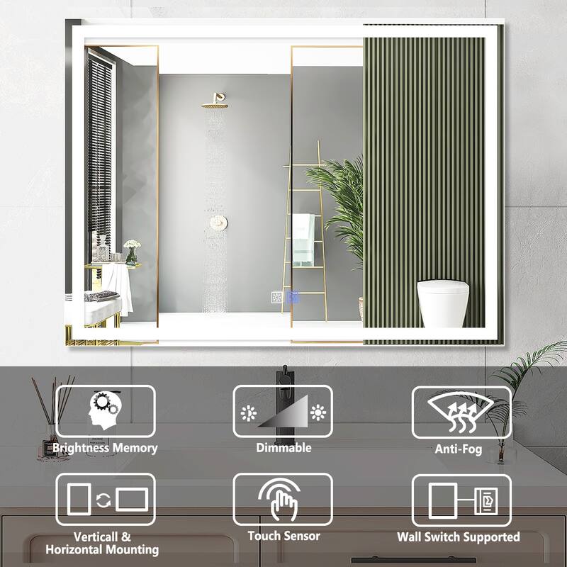 Wall Mounted Bathroom Rectangle Front And Back light LED Mirror With Anti Fog And Dimmable