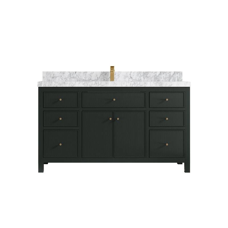 Willow Collections 60 in W x 22 in D Sonoma Free Standing Reeded Single Sink Bathroom Vanity with Countertop - 2" Carrara Marble - Dark Forest Green