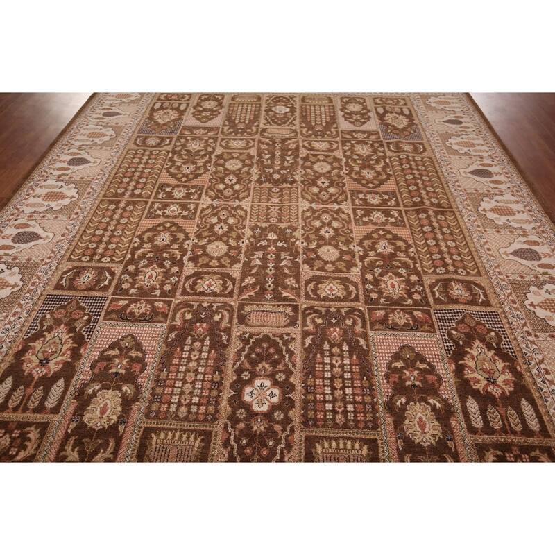 Brown Floral Agra Indian Area Rug Handmade Wool Carpet - 9'2" X 11'10"