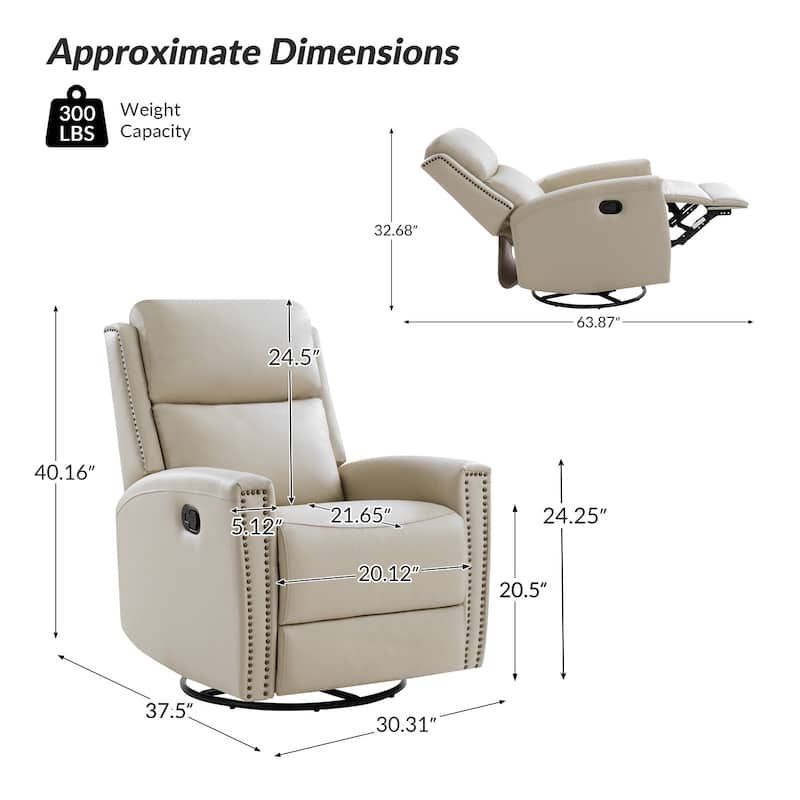 Fiacro 30.31"Wide Modern Genuine Leather Wingback Swivel Rocker Recliner with Nailhead Trims, Set of 2