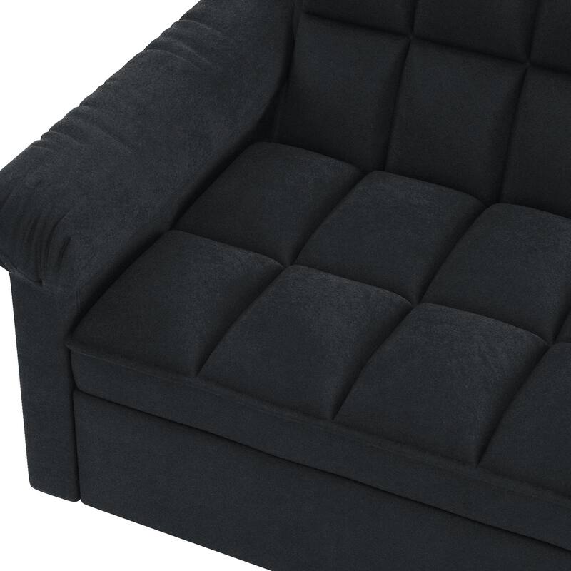 Flannel Sleeper Sofa Bed Loveseat Recliners Couch with Pull-Out Trundle, Adjustable Backrest, Round Arms and Side Pockets