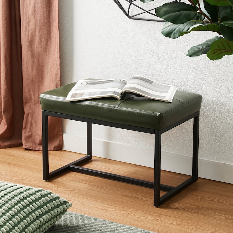 Glitzhome 24"W Modern PU Leather Button-tufted Ottoman Foot Stool - Hunter Green
