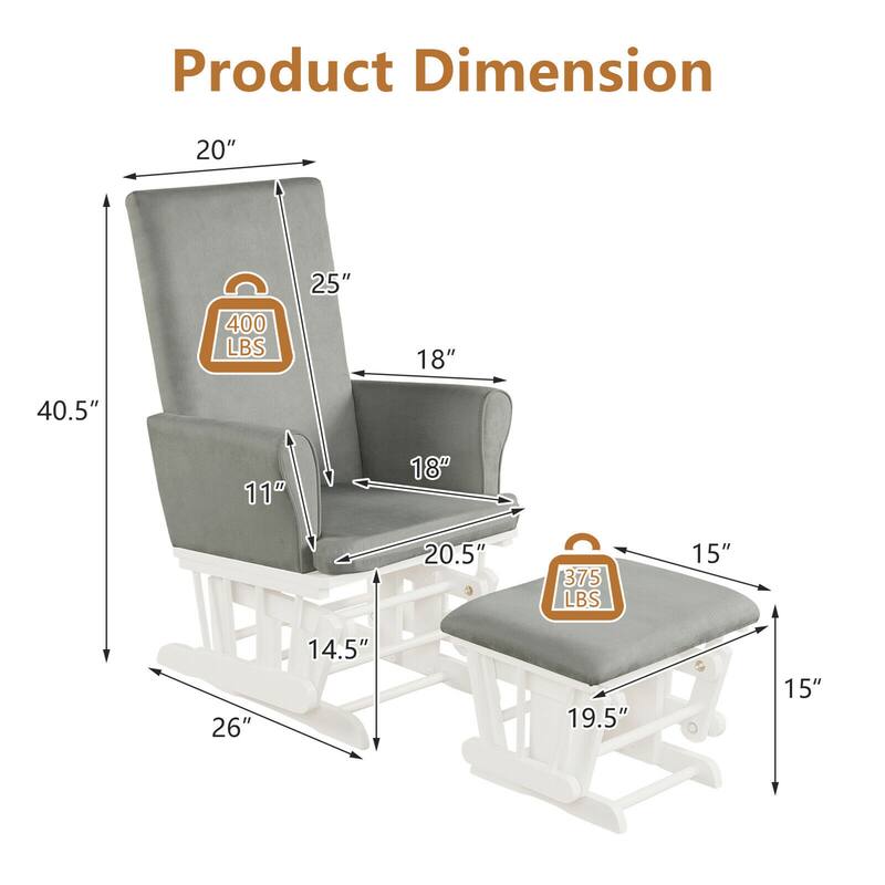 Gymax Glider and Ottoman Cushion Set Wooden Baby Nursery Rocking Chair - See Details