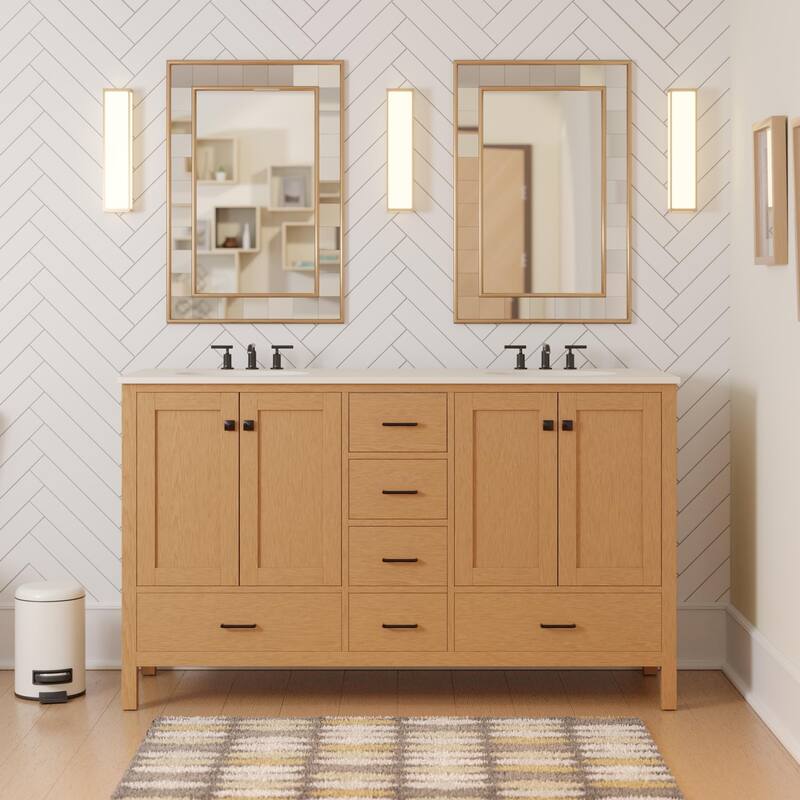 KitchenBathCollection Horizon 60" Double Bathroom Vanity with Engineered White Top