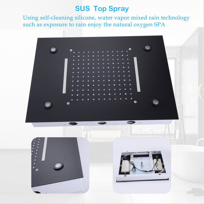 Ceiling LED 4-Way 3-Jet Complete Rain and Waterfall Shower System With Rough-in Valve