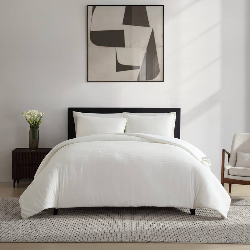 Vera Wang Threaded Basketweave Cotton White Reversible Comforter Set