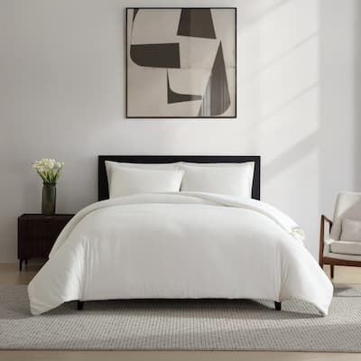 Vera Wang Threaded Basketweave Cotton White Reversible Comforter Set