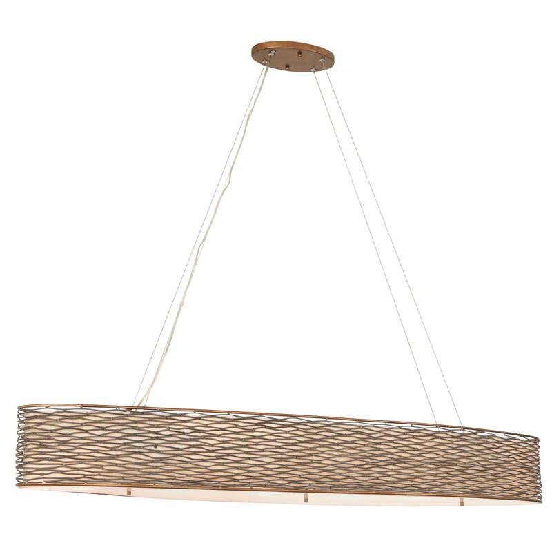 Varaluz Flow Oval Linear Pendant w/Fabric Shade - Hammered Ore - 4-Light - 48"W - Brown