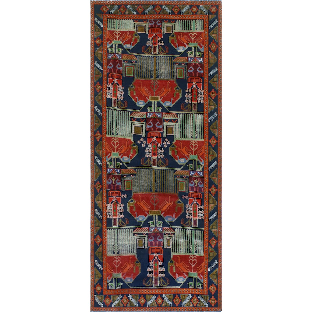 Fine Vintage Distressed Jasmyne Red/Navy Runner - 4'2" x 10'4"