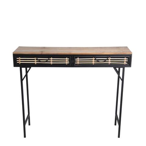 Black/Natural Wood/Metal Accent Table