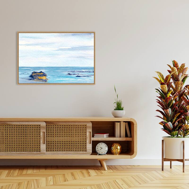 Tranquil Seascape with Rocks by Danushka Abeygoda Framed Canvas Wall Art Print