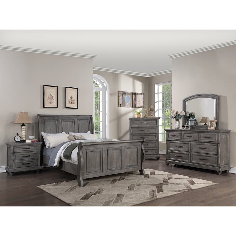 Sleigh Panel Bed in Antique Grey Oak