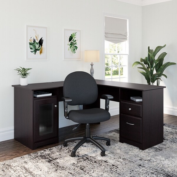 Copper Grove Daintree Lshaped Desk and Office Chair in Espresso Oak