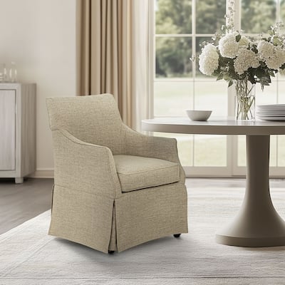Martha Stewart London Upholstered Skirted Dining Arm Chair with Hidden Casters
