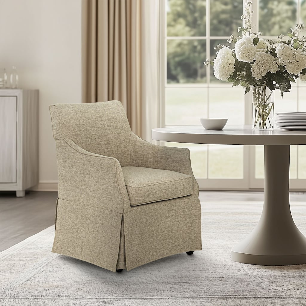 Martha Stewart London Upholstered Skirted Dining Arm Chair with Hidden Casters