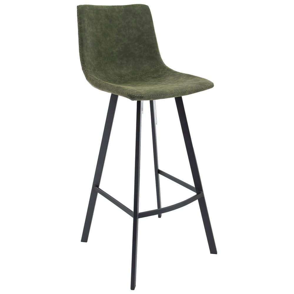 Elland Modern Minimalist Leather Upholstered Bar Stool with Accent Black Metal Base and Back Support for Home Bar or Kitchen