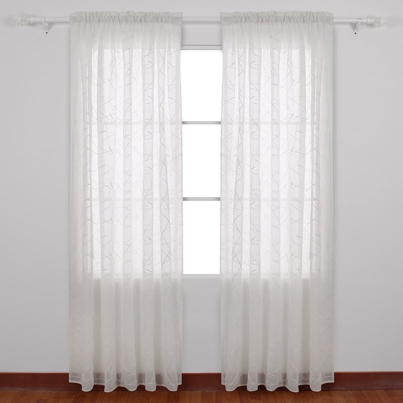 Deconovo Sheer Cream Embroidered Rod Pocket Curtains Set of 2
