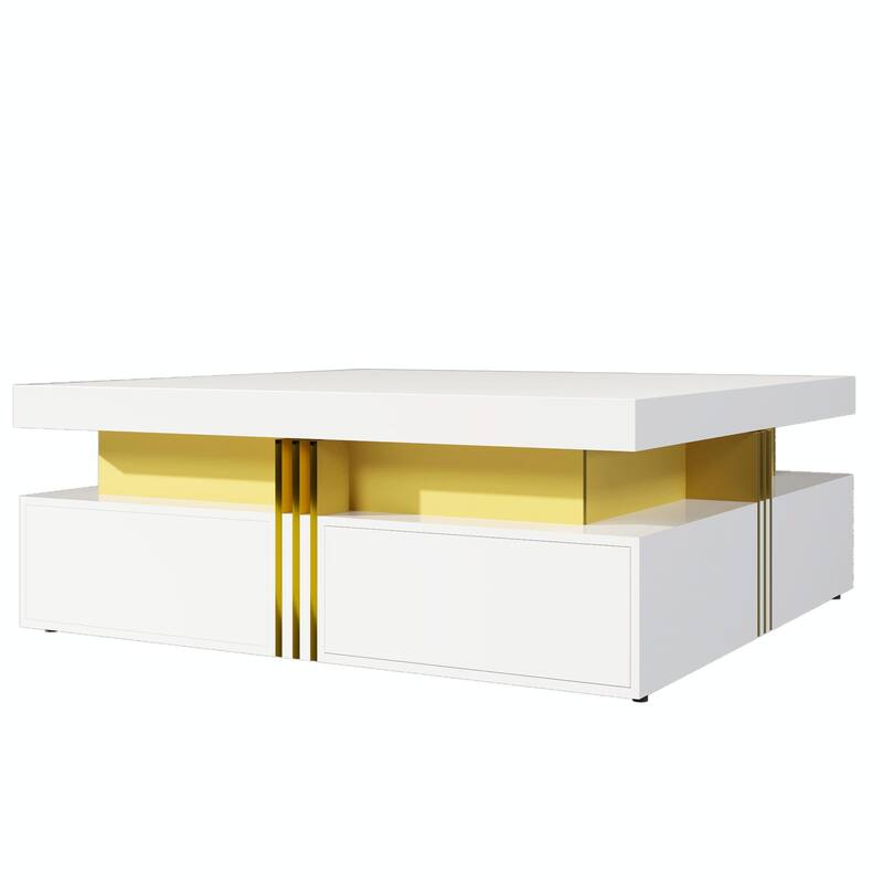 Modern Glossy Square Storage Coffee Table with 4 Drawers
