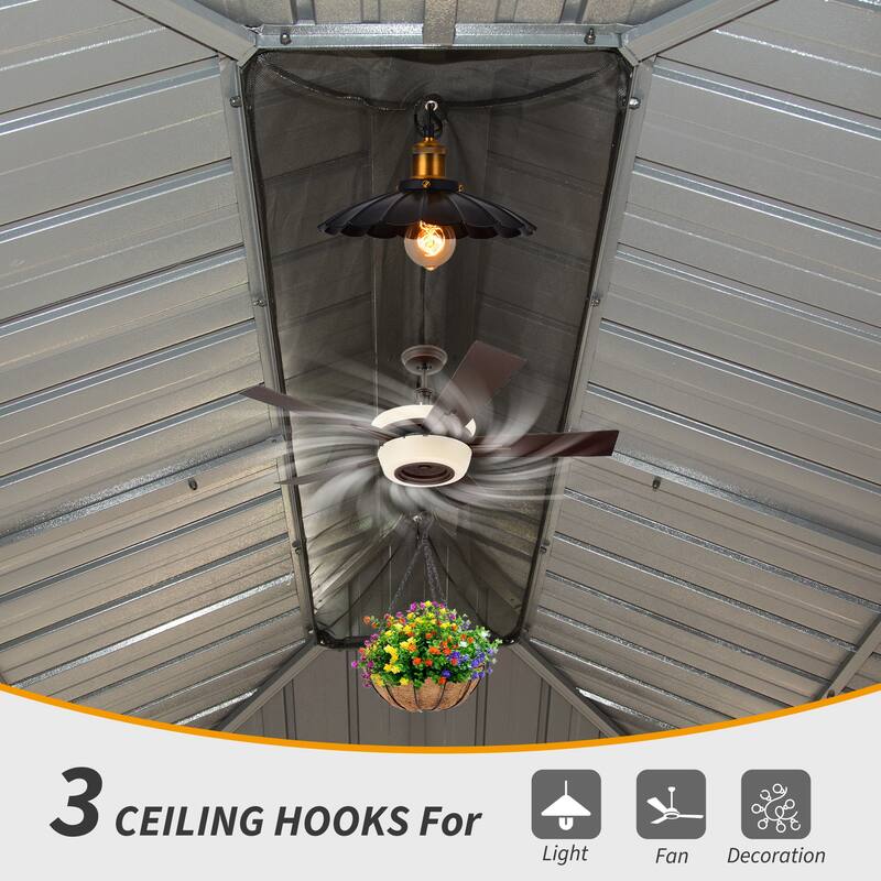 10' X 14' Hardtop Gazebo with Drainage System, Galvanized Steel Roof, Curtains, and Netting for Outdoor Living