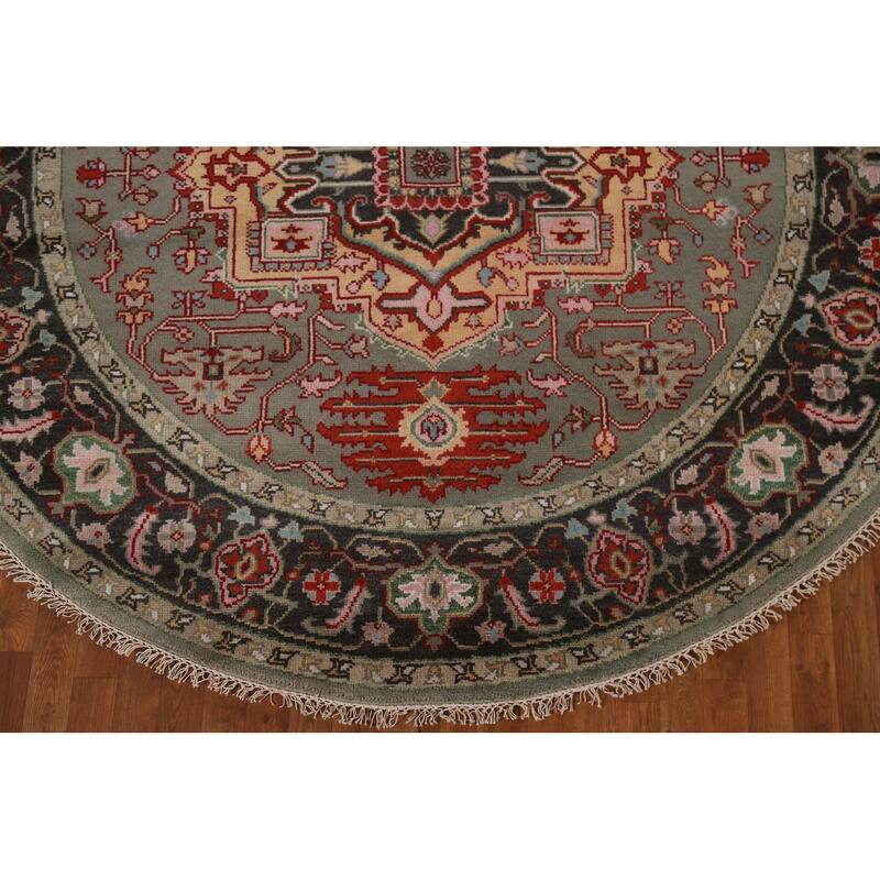 Geometric Heriz Serapi Oriental Round Area Rug Handmade Wool Carpet - 7'10"x 7'11"