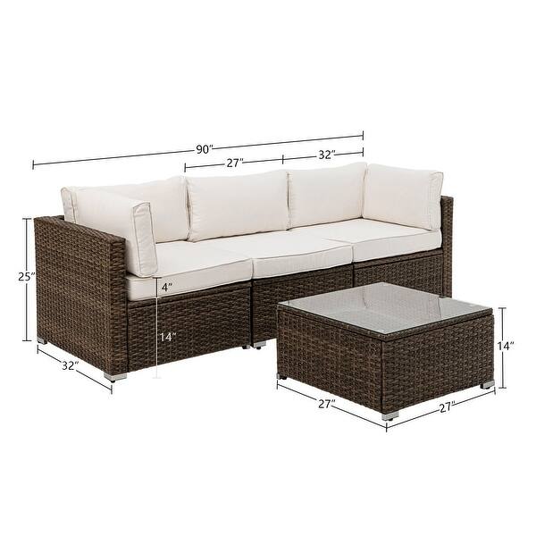 COSIEST 4Piece Outdoor Furniture Set Brown Wicker Sectional Sofa On