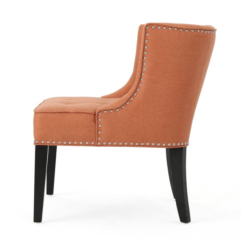 Orange Modern 28" Accent Chair with Button Tufted Waffle Stitching and Nailheads