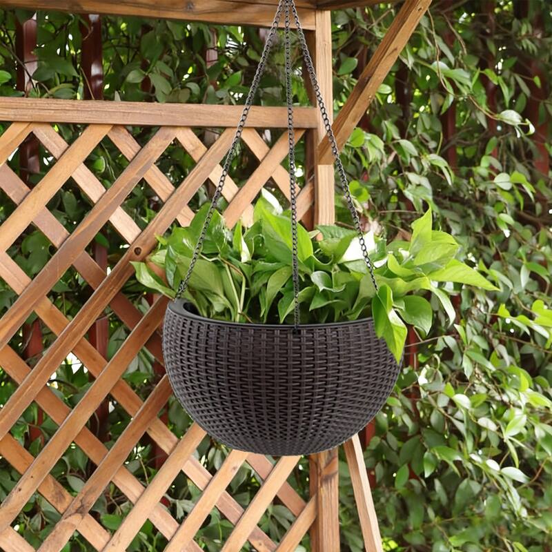 13.4 inch Self-Watering Hanging Rattan-Inspired Planter Large Capacity, Root-Rot Resistant Water Storage