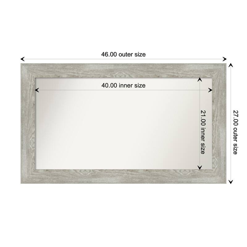 Dove Greywash Framed Non-Beveled Custom Wall Mirror, Bathroom Vanity Mirror - Outer Size: 46 x 27