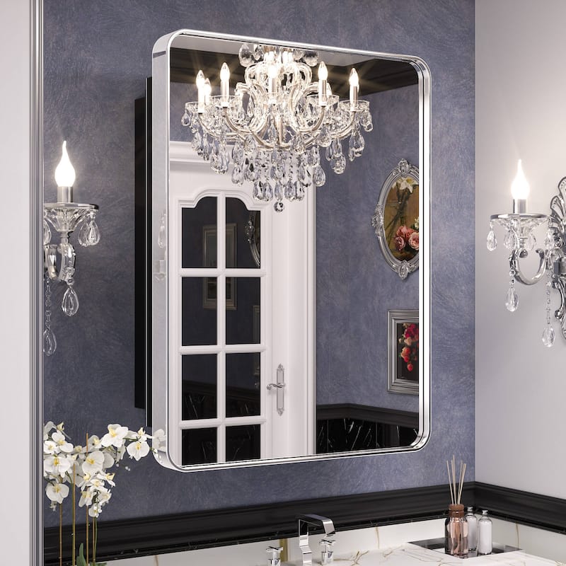 KEONJINN Medicine Cabinets for Bathroom with Mirror, Stainless Steel 1-3 Framed Doors - 24x32 - Chrome